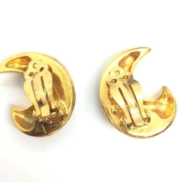 VINTAGE CELESTIAL RON RIZZO GOLD TONE CRESCENT MOON CHUNKY CLIP-ON EARRINGS - Picture 8 of 17